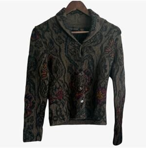 Dakota Hand Loomed Grey Floral Alpaca Cardigan Sz S